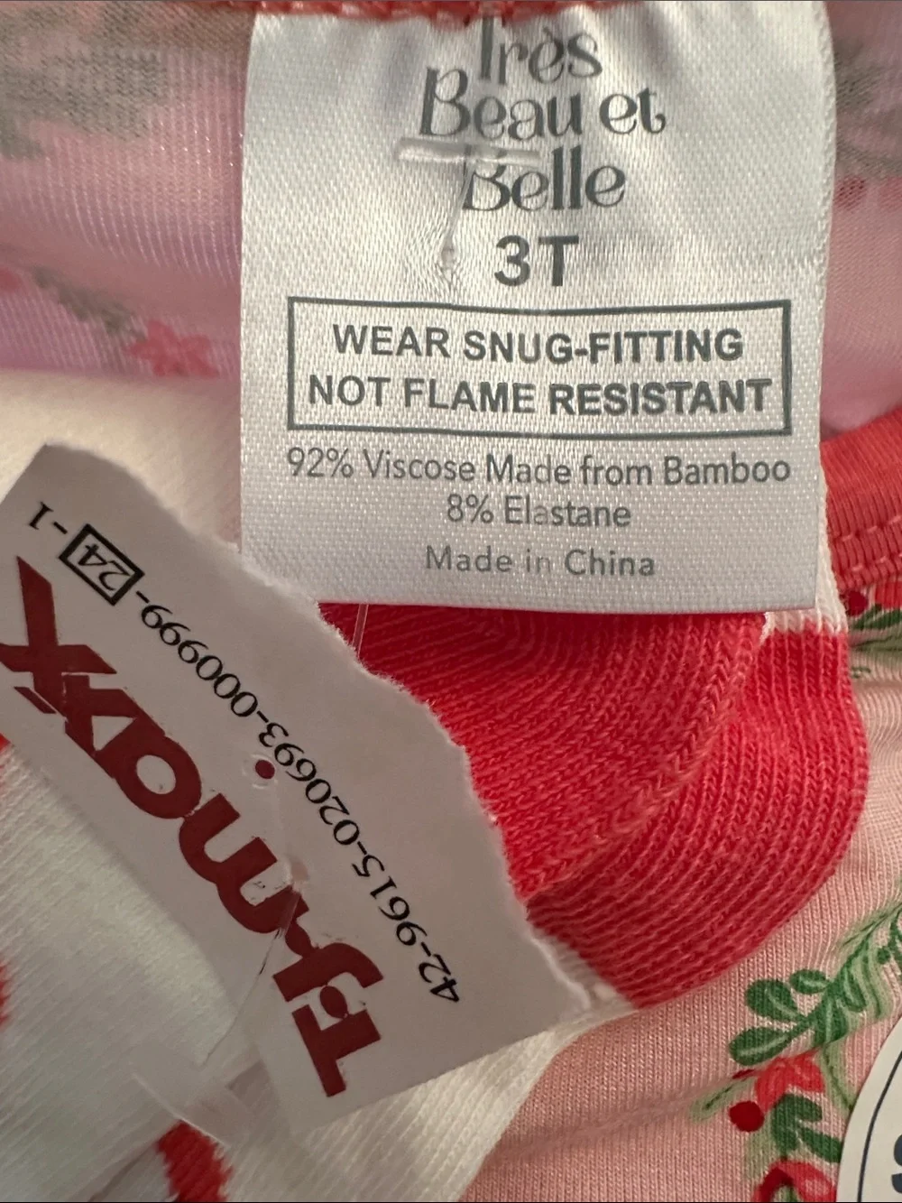 Girls Pink Wreath-Print Snug-Fit Pajama Set with Coral Trim